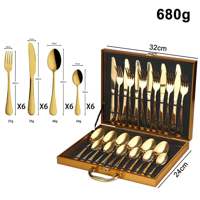 Oro 24 piezas + caja de madera