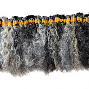 Extensions de cheveux naturels indiens Remy vierges gris 100% alignés sur les cuticules, ondulés naturels, en vrac, à tirage simple - Product Image 1