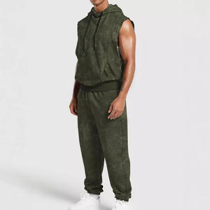 Conjunto de Sudadera con Capucha sin Mangas para Hombre Temu, Gris, Negro, Azul Marino, Verde Militar, Caqui, Poliéster, Ropa Informal DF-4956 - Product Image 3