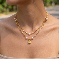 Collier tendance en acier inoxydable plaqué or 18 carats avec perle d'eau douce et zircone, chaîne ondulée superposée, bijoux de mode pour femmes