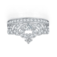 Bague de mode pour femme en argent sterling 925 plaqué rhodium avec zircon, sertie de griffes, forme couronne, bijoux fins personnalisés ODM/OEM