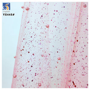YX445 American Custom poliestere maglia tessuto rigido Tulle con 3D perle <span class=keywords><strong>e</strong></span> paillettes per copricapo tessuto - Product Image 1