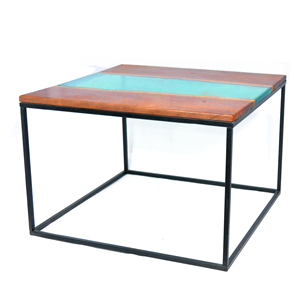 Acacia wood Dining and coffee <b>Table</b> with Crystal <b>Clear</b> Resin Coating Modern Square Bar Top Wood/Metal Frame for Home Use - Product Image 1