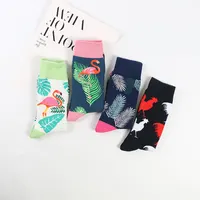 Toptan Unisex kadınlar penye pamuk renkli klasik Flamingo mutlu komik çoraplar