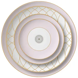 Rts Wholesale Hot Sale Ceramic Tableware Pink And White Charger Plates Home Party Bone China Dinnerware Set For Wedding