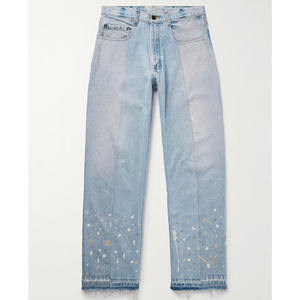 بيع بالجملة/شركة تصنيع المعدات الأصلية مخصص للرجال مستقيم الساق Upcycle الطلاء رش الجينز التراجع تنحنح و منمق تصميم الجينز Panelled - Product Image 1