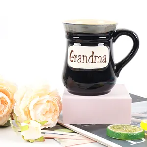 ספק סיטונאי מכתב סבתא שחור קרמיקה לאטה קפה ספלי עם ידית
