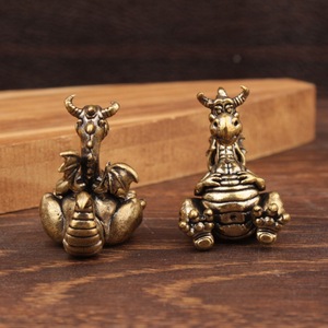 Ornement de dragon dodu en laiton, figurine créative miniature, design compact, décoration de salon, 2 pièces, créature mythique Ruilong - Product Image 2