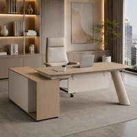 Bureau de direction moderne en forme de L de qualité supérieure avec armoire latérale, table de direction en bois clair pour bureau de directeur