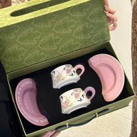 Ensemble de tasses à café et soucoupes en céramique rétro de luxe Anji Newell, boîte cadeau florale pour la maison, le café, le mariage