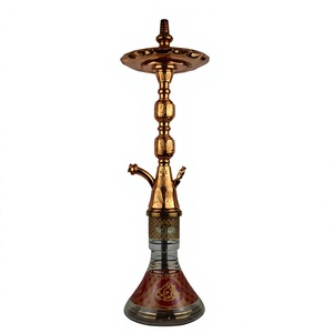 Authentique chicha égyptienne Khalil Mamoon faite à la main avec finition en cuivre - Ensemble complet de 81 cm, chicha robuste - Product Image 1