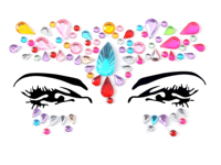 9 autocollants adhésifs pour le visage en forme d'étoile/goutte d'eau/rond, avec pierres précieuses et paillettes, pour tatouage temporaire, maquillage corporel multicolore pour festivals et soirées.
