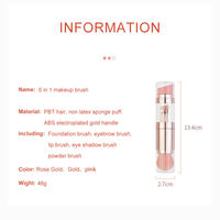Ensemble de pinceaux de maquillage professionnels de luxe de haute qualité, 5 en 1, mini, vegan, avec manche ABS, éponge non latex, étiquette privée, pour les voyages