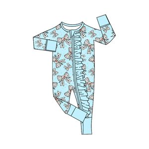 Personalizado infantil bebé azul lazos impresión niños al por mayor mameluco de manga larga mono niño lindo dormir conjunto - Product Image 1