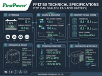 Venta al por mayor de fábrica: Acumulador industrial FP12150 12V15Ah de bajo auto-descarga, a prueba de fugas y antivibración para pantallas de CC