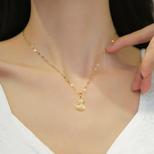 Collar de Lujo con Colgante de Patito con Diamantes de Circonia, Cadena de Acero de Titanio, para Mujer - Product Image 5