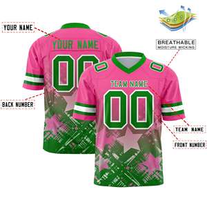 Camiseta de Fútbol Americano Personalizada con Degradado de Estrellas en Rosa y Verde Kelly - Product Image 2