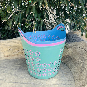 Plum Blossom Laundry <b>Basket</b> Round PP <b>Stackable</b> Clothing Organizer For Dirty Clothes Storage Living Room Toys - Product Image 1