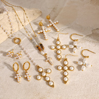 Nouveaux cadeaux de fête des mères mode été ensembles de bijoux mer plage acier inoxydable géométrique perle croix boucles d'oreilles colliers pour femmes