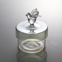 Pot en verre borosilicate transparent fait main au design moderne, écologique, avec couvercle, style cylindrique, pour la conservation durable des aliments en cuisine, vente en gros