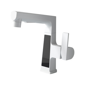 White Digital Display Basin Faucet Single Handle Thermostatic Touch Sensor Deck Mounted Lift Up For Bathroom Hygiene - Product Image 3