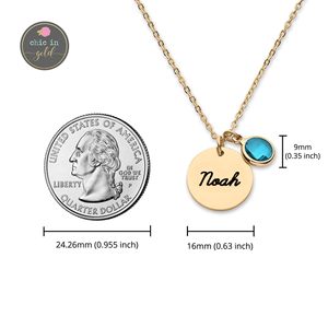 Collier pendentif rond plaqué or Qingqian avec pierre de naissance et gravure de nom pour femme, à porter au quotidien - Product Image 4