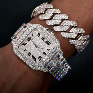 Luxury Hip Hop Jewelry Bnad Wrist Custom Case Micro Paved VVS Moissanite <strong>Diamond</strong> Iced Out Mechanical <strong>Watch</strong> for Men - Product Image 4