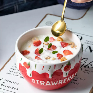Vente en gros de bols à gâteau fraise tendance, bols à yaourt domestiques, bols à nouilles créatifs, bols à salade mignons en céramique gaufrée - Product Image 1