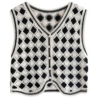 Gilet en tricot denim coupe-vent brodé de fleurs marguerites vintage à col en V pour femme, idéal pour les costumes - Soldes de liquidation