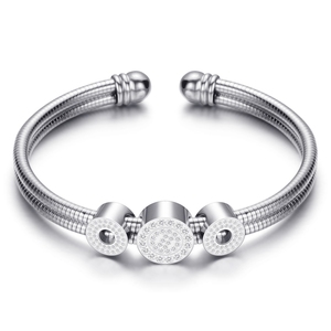 2024 Adjustable Three Colors Stainless Steel Women Jewelry Charm <strong>Bead</strong> Bangle <strong>Bracelet</strong> - Product Image 4