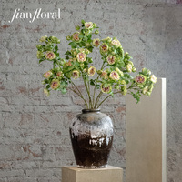 Fleurs artificielles réalistes en soie synthétique, roses vertes multi-têtes à longues tiges, pour décoration rustique DIY de mariage et de table de Noël, vente en gros usine