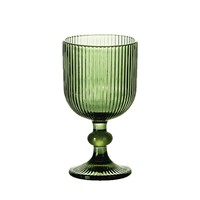 Verre à boire vert de 360 ml, verrerie vintage colorée pour mariage, fête, bar, motif gaufré à lignes verticales, gobelets à vin sur pied