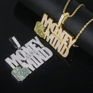 Glassato fuori Bling Micro pavé 5A CZ lettere soldi sulla mia mente collana pendente Hip Hop uomini ragazzo <span class=keywords><strong>gioielli</strong></span> - Product Image 5