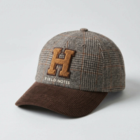 Casquette de baseball personnalisée 6 panneaux en velours côtelé à chevrons avec visière et patch lettre en chenille, style vintage universitaire, vente en gros, fabricant OEM ODM