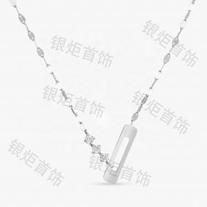 قلادة فضية عيار 925 من LOZRUNVE بتصميم هندسي مفتوح على شكل مستطيل مع حلية ماسية للنساء - Product Image 3