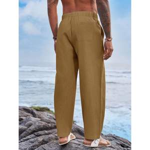 2025 hommes coton lin sarouel plage Yoga décontracté léger avec taille élastique Anti-rides fonction Logo personnalisable - Product Image 5