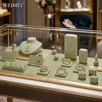 Présentoir à bijoux WEIMEI en velours vert et métal doré pour colliers, boucles d'oreilles et bracelets, idéal pour boutiques et magasins de cadeaux