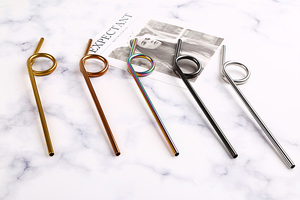 Paille <span class=keywords><strong>color</strong></span>ée pour <span class=keywords><strong>Crazy</strong></span> Part courbée, en métal acier inoxydable avec brosse de nettoyage, 1 pièce - Product Image 2