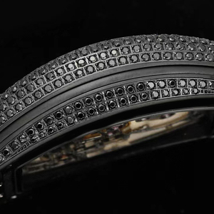 Reloj Mecánico Tourbillon con Forma de Barril, Negro, con Diamantes, Unisex, de Alta Calidad, con Incrustaciones de Diamantes, Automático, Resistente al Agua, con Cristal de Zafiro - Product Image 4
