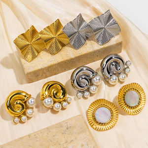 เครื่องประดับเพทายที่มีสีสันเปลือกหอยทะเลใส่ต่างหูสตั๊ด 18 พันทองชุบไข่มุกสแตนเลสต่างหูสตั๊ดหอยสังข์ - Product Image 3