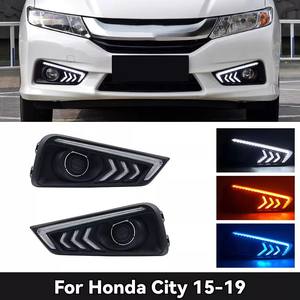 TYPY 2 pièces LED DRL pour pare-chocs avant de voiture, blanc bleu, feux de jour avec clignotant ambre L pour Honda City 2015-2019 - Product Image 4
