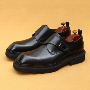 Chaussures en cuir pour hommes à semelles épaisses, rehausseurs de talon, bout large et carré, style coréen, légères, à enfiler, pour affaires et occasions formelles - Product Image 2