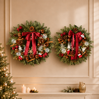 Guirlande de Noël Artificielle Premium Prête à Expédier Personnalisable avec Nœud en Satin Rouge, Cônes de Pin, Épices et Fruits Séchés – Décoration Intérieure et Extérieure