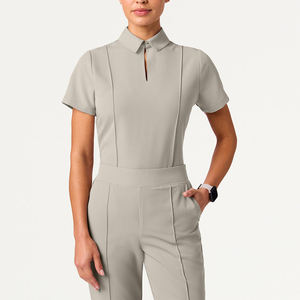 Медицинский костюм для медсестер: топ и брюки из тканого спандекса, эластичный, на заказ - Product Image 5