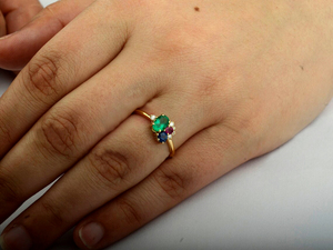 Đa đá vòng tự nhiên màu xanh sapphire Emerald Ruby đá quý cụm Vòng 14k vàng Vàng Kim Cương Stackable handmade đồ trang sức - Product Image 4