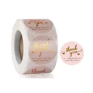 Custom Made Transparente Rose Gold Stamping Tags Love Sticker Obrigado Etiquetas Etiquetas claras Rolo
