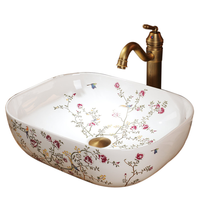Lavabo en céramique peint à la main en porcelaine Famille Rose de Chine avec motifs floraux et oiseaux