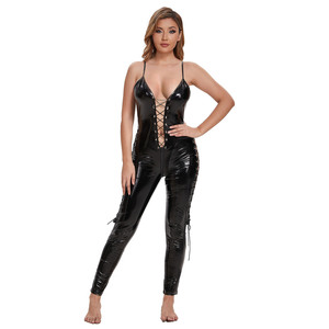 Catsuit érotique Sexy Ouvert Entrejambe Body Sous-Vêtements pour Femmes Sexe Dos Nu <span class=keywords><strong>Sein</strong></span> Exposant Lingerie en Cuir - Product Image 1