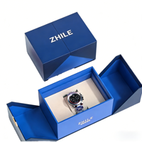 Boîte cadeau pour montre à double porte personnalisée, carton rigide noir mat, intérieur rouge, coussin en velours, logo, emballage de présentation