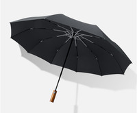 Parapluie de voyage pliable 3 sections de luxe coupe-vent de qualité supérieure avec manche en bois, idéal pour un cadeau